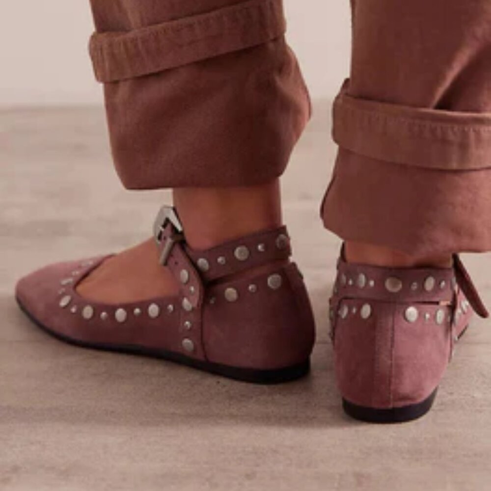 NEW Free people Mystic Mary Jane flat with silver tone buckle & studde s 39